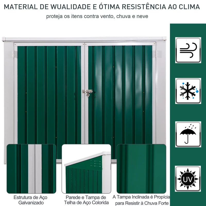 Outsunny Galpão de jardim  para 2 contêineres de lixo Casa de ferramentas com tampa de elevador pneumático de aço 173x100x134 / 114 cm Verde