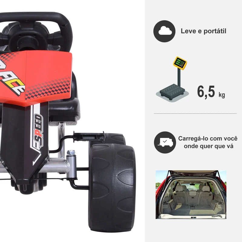 HOMCOM Kart a Pedal Go Kart com Assento Ajustável para Crianças acima de 3 Anos Brinquedo de Exterior 80x49x50 cm Vermelho e Preto