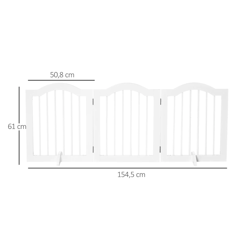 PawHut Barreira de Segurança Dobrável para Cães Pequenos Barreira de Proteção para Animais de Estimação com 3 Painéis e 2 Suportes para Portas Escadas Corredores 154,5x29,5x61 Branco