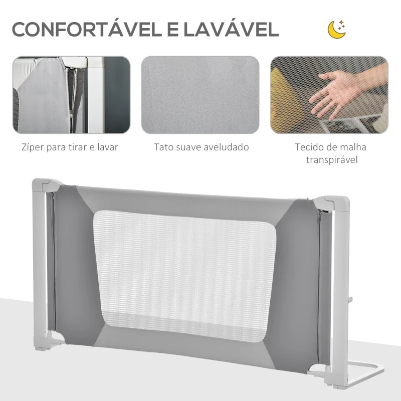 HOMCOM Barreira de Cama para Crianças de 150cm com Altura Ajustável Barreira de Cama Infantil Proteção Anti Queda com Estrutura de Alumínio 150x44x77,5-104,5cm Cinza