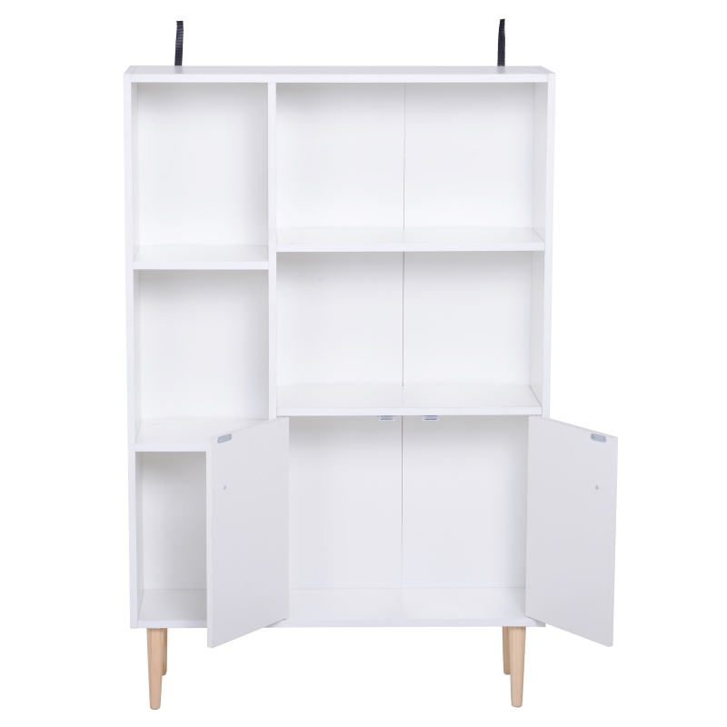 HOMCOM Estantes de Livros Estante de Madeira 5 Prateleiras 2 Portas Biblioteca Organizadora para Casa e Escritório Branco