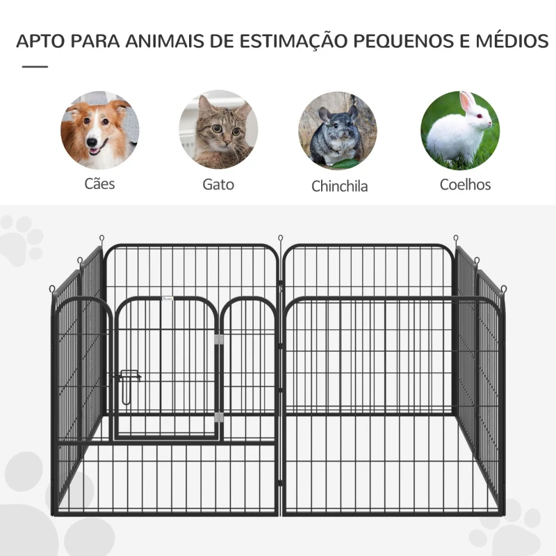 PawHut Parque para animais de estimação com 8 Varas Dobrável com Porta e Dupla Trava 79x79cm  Preto