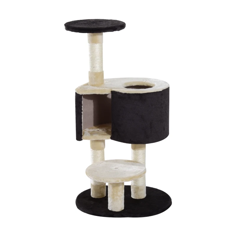 PawHut Arranhador Gato Creme e Preto Peluche 50 x 40 x 98 cm