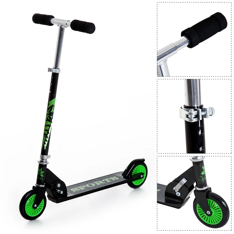 HOMCOM Trotinete para Crianças Scooter de Evolução Dobrável Guiador Regulável Quadro Alumínio Leve e Estável Carga 50kg Verde - 70x34x70-84cm