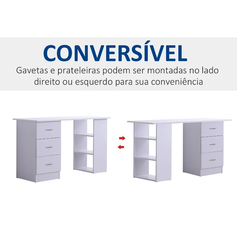 HOMCOM Mesa de Computador de Mesa para Casa Escritório 3 Gavetas 3 Prateleiras Móveis de Escritório 120x49x72 cm