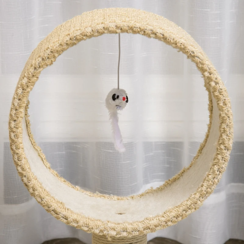 PawHut Árvore para Gatos Pequenos Torre de Arranhar de Gato com Túnel Superior Poste Arranhador de Juta Natural e Brinquedo Suspenso 61x41x50cm Bege