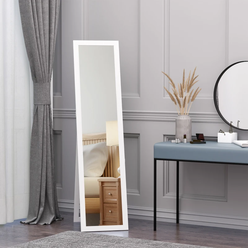 HOMCOM Espelho de pé de Corpo Inteiro Retangular Espelho de Parede com 2 Formas de Uso para Dormitórios Sala de Estar Corredor 37x48x152cm Branco