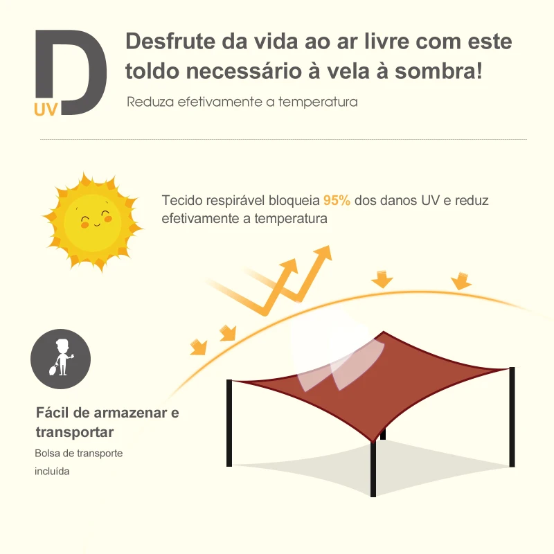 Outsunny Toldo Vela Quadrado 4x6m Proteção UV Poliéster para Patio Terraço Jardím  Vermelho
