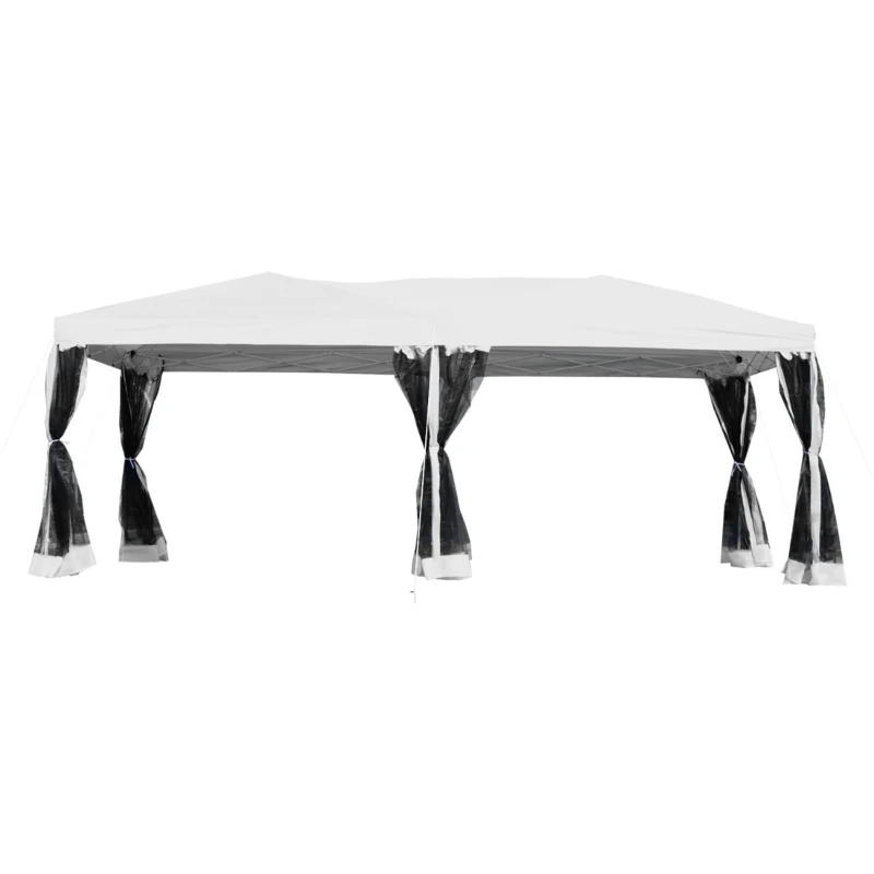 Outsunny Tenda Dobrável para Jardim com 6 Cortinas Rede Mosquiteira e Bolsa de Transporte 591x297x255 cm Branco