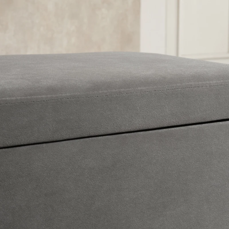 HOMCOM Banco de Armazenamento com Tampa Puff Estofado em Veludo com Assento Acolchoado e Pés de Madeira para Dormitório Entrada 110x43x45cm Cinza
