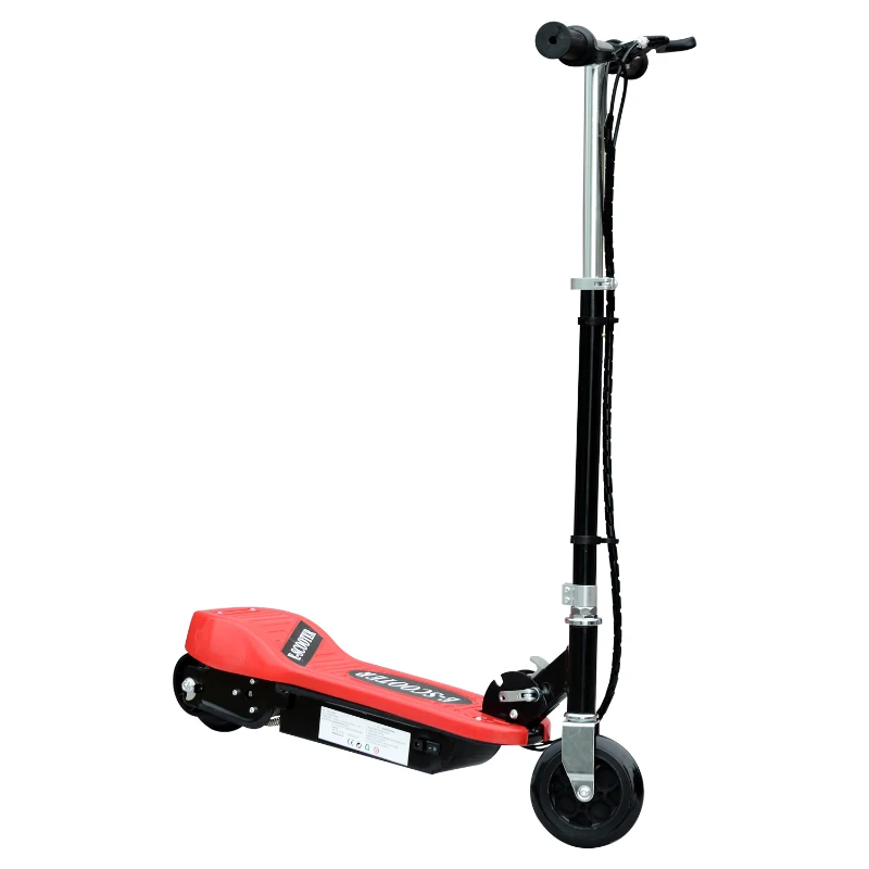 HOMCOM Trotinete Elétrica Dobrável para Crianças e Adolescentes acima de 7 Anos Velocidade de 10km/h Trotinete Elétrica com Guiador Ajustável e Freios Carga Máxima 50kg 78x37x89-95cm Vermelho