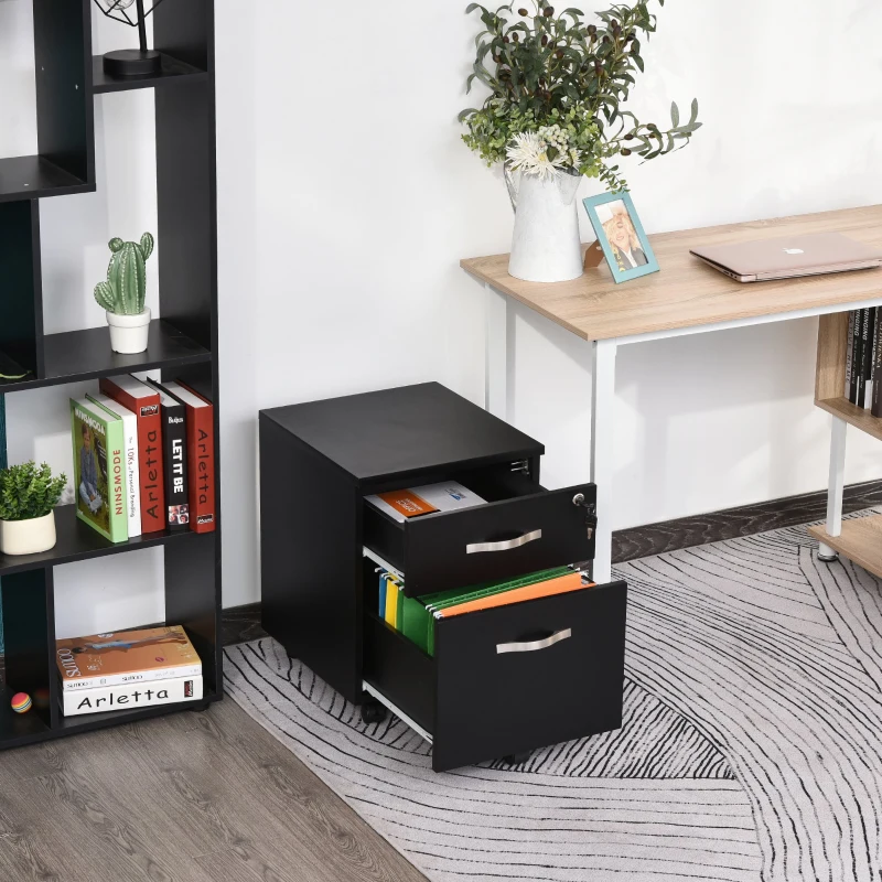 HOMCOM Móvel para arquivos com 2 gavetas com freios 40x45.5x52.5 cm Preto