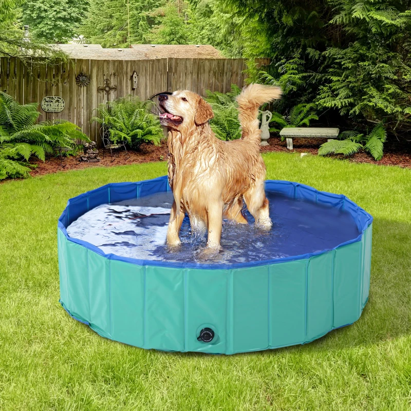 PawHut Piscina dobrável Ø160x30cm para animais de estimação PVC Antiderrapante Resistente ao desgaste turquesa