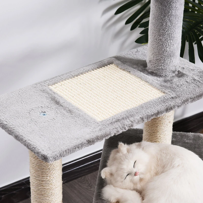 PawHut Arranhador  3 Plataformas para Arranhar 48x48x99.5 cm  de Madeira coberta  de Pelucía  Sisal