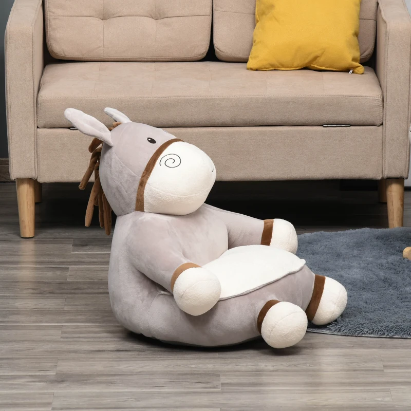HOMCOM Mini sofá infantil para crianças acima de 18 meses em forma de burro com assento acolchoado 60x55x60cm cinza