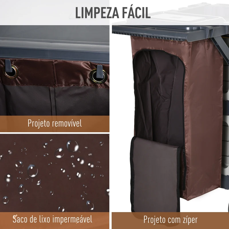 HOMCOM Carrinho de limpeza profissional com saco de lixo com rodas com tampa 131x56x93 cm