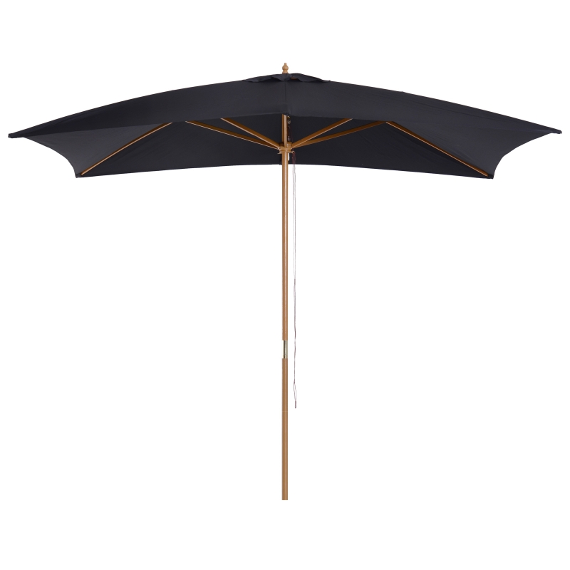 Outsunny Guarda-sol Madeira quadrada preta 2x3m