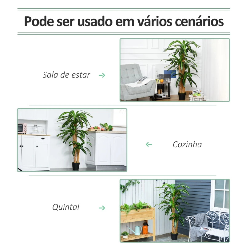 Outsunny Planta Artificial Decorativa Dracaena com Pote Árvore Sintética 66 Folhas Ø20x160 cm Verde