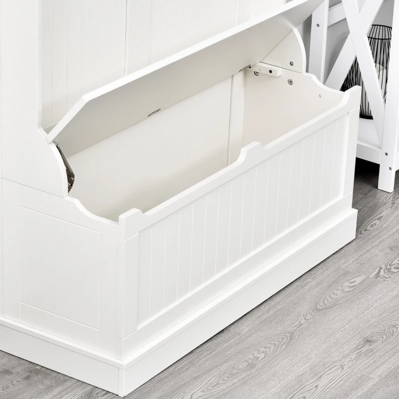 HOMCOM Móvel Cabide de Entrada com Banco Armário de Entrada com Cabide 5 Ganchos e Espaço de Armazenamento 96x34x179,7cm Marfim