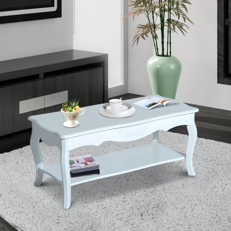 HomCom Mesa de Centro de Sala de Estar e de Jantar tipo Mesinha Auxiliar com Prateleira – MDF e Madeira de Paulóvnia – 94 x 44 x 42 cm