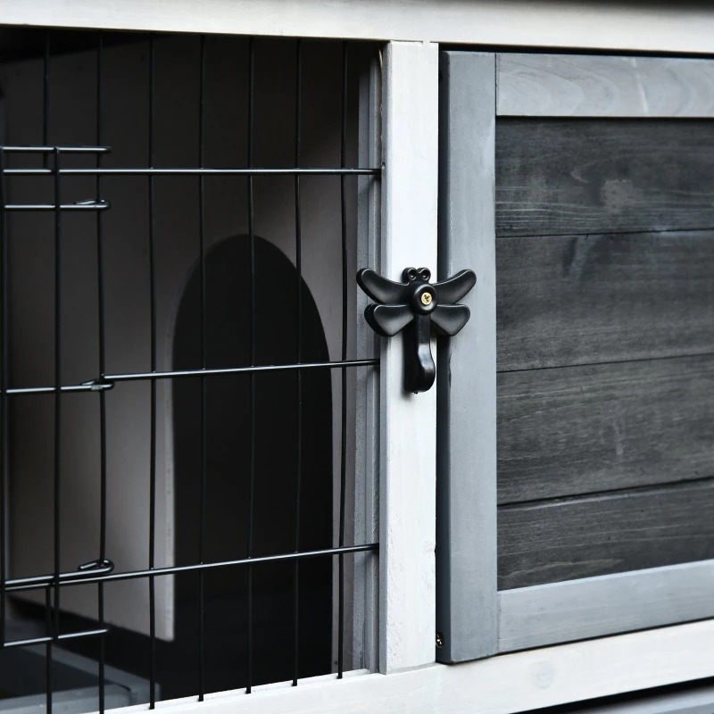 PawHut Gaiola de madeira para coelhos com rampa bandeja removível 2 andares e 2 portas 108x45x78 cm cinza