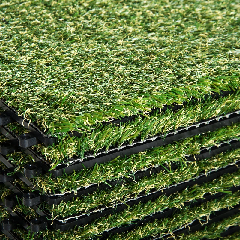 Outsunny Relva Artificial 30x30cm 10 Peças com Altura de 25mm Alta Densidade 11000 Relva Artificial de Encaixe para Exterior Pátio Terraço Verde