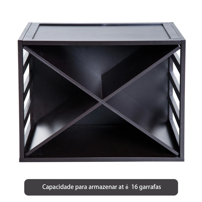 HomCom Garrafeira Madeira Estante de Vinho Forma X Creativo e Decorativo Empilhável para 16 Garrafas Castanho - 45x35x34.5cm