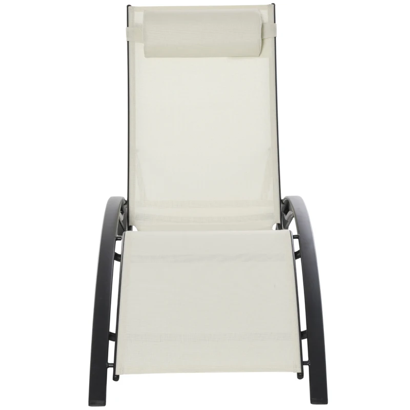 Outsunny Espreguiçadeira Reclinável com Encosto Ajustável em 5 Posições e Apoio de Cabeça Removível Acolchoado Alumínio Textilene  para Jardim Terraço Varanda 171x64x82 cm Bege