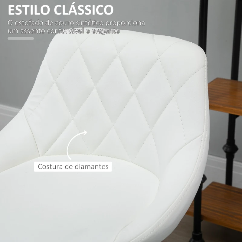 HOMCOM Conjunto de 2 Bancos de Bar Giratórios com Altura Ajustável Bancos Altos Moderno de Cozinha com Base Redonda e Apoio para os Pés 51,5x48x83-104cm Branco