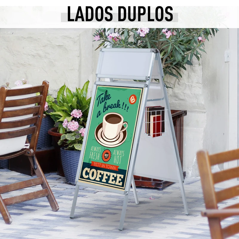 HOMCOM Painel Publicitário  com Cavalete e 2 Cestos- Branco-  PVC- 64 x 8 x 144 cm