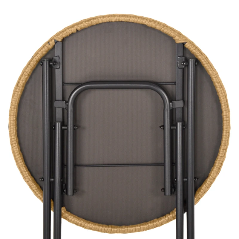 Outsunny Conjunto de mesa e 2 cadeiras dobráveis de vime para jardim Estrutura de aço Φ60x71 cm e 46x56x83 cm Madeira natural