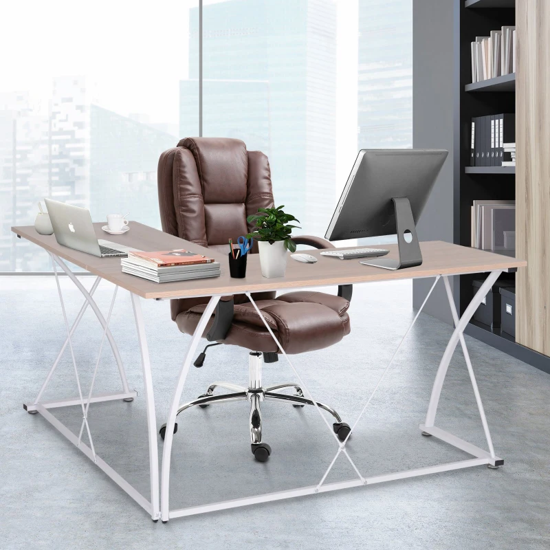 Vinsetto Secretária de Canto Mesa de Computador em Forma de L com Estrutura de Aço 142x142x76cm Natural e Branco