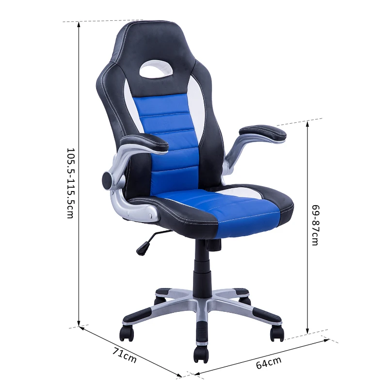 HOMCOM Cadeira de escritório gaming ergonômica altura ajustável preto azul e branco