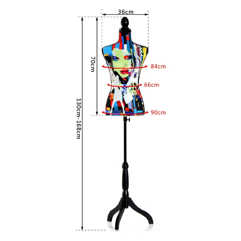 HomCom Manequim Femenino de Costura Busto de Senhora para Modistas Exibição Altura Ajustável a 130-168cm