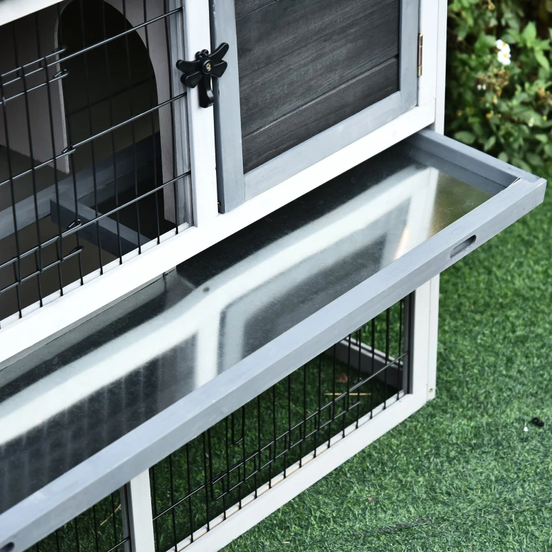 PawHut Gaiola de madeira para coelhos com rampa bandeja removível 2 andares e 2 portas 108x45x78 cm cinza