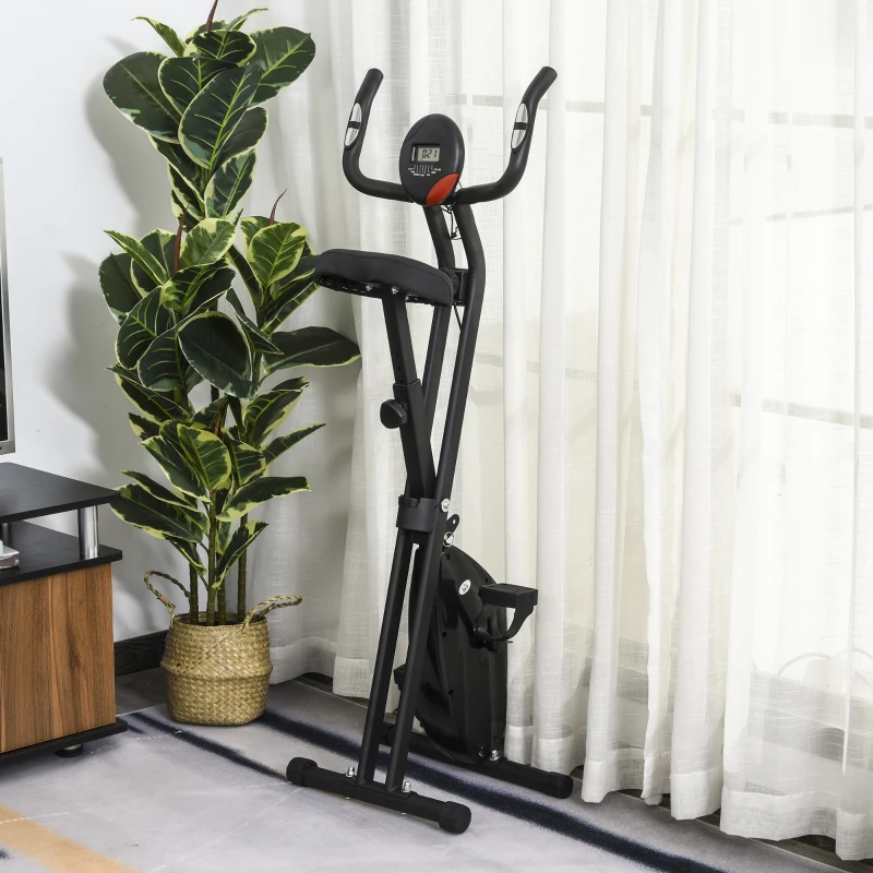 HOMCOM Bicicleta Estática Dobrável  com Resistência Ajustável Pulsómetro Visor LCD Selim Confortável Aço