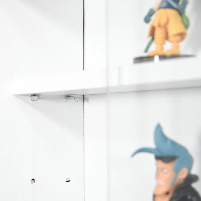HOMCOM Vitrine de Parede de Madeira com Prateleiras Ajustáveis e 2 Portas Corredeiras de Vidro para Coleções Perfumes Bonecos de Decoração 80x9,5x60cm Branco