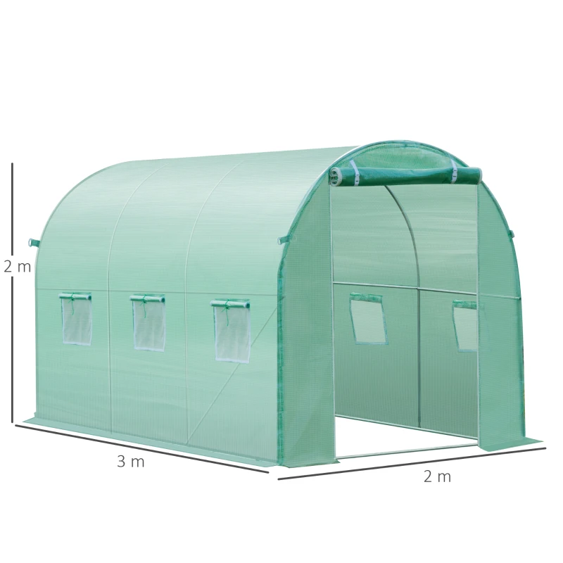 Outsunny Cobertura de Estufa com 6 Janelas e Porta para Jardim Anti-UV PE 300x200x200 cm Verde