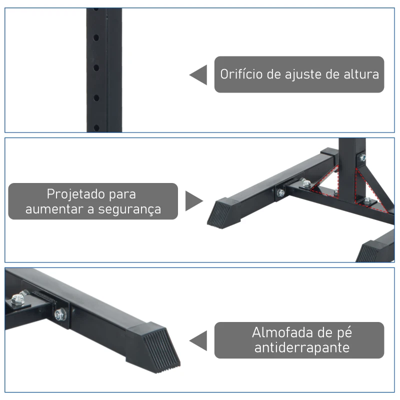 HomCom Suporte de prateleira ajustável  para barras e pesos Carga máxima 150 kg 52x48x108-163 cm Preto