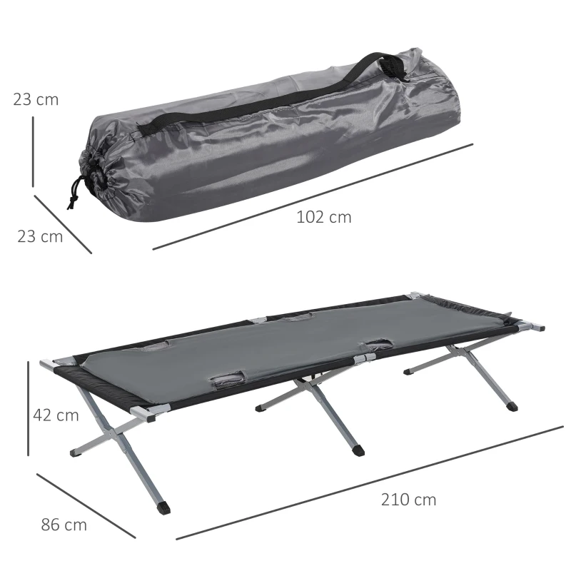 Outsunny Cama de acampamento dobrável de alumínio com bolsa de transporte portátil carga 114 kg  210x86x42 cm cinza