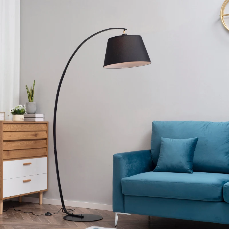HOMCOM Candeeiro de Pé em Forma de Arco Moderno com Ecrã Suspenso de Tecido Suporte para Lâmpada E27 Máx.40W para Sala de Estar Dormitórios Estúdio 100x43x177cm Cinza e Marrom