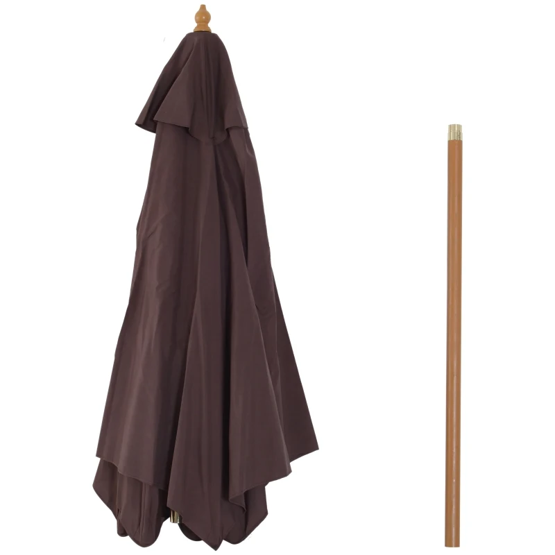 Outsunny Chapéu de Sol Ø250x230cm Chapéu de Sol com Mastro de Madeira com 6 Hastes Sistema de Polia com Fixação para Jardim Pátio Terraço Marrom
