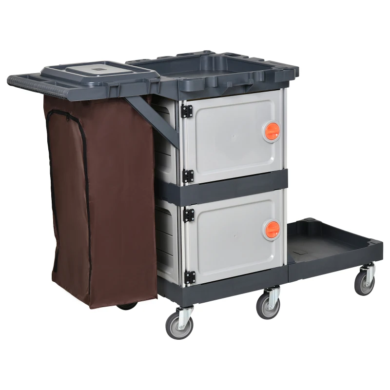HOMCOM Carrinho de limpeza profissional com saco de lixo com rodas com tampa 131x56x93 cm