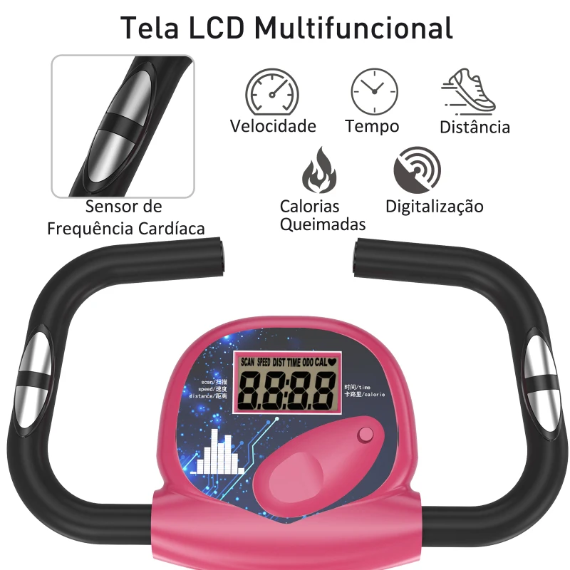 HOMCOM Bicicleta ergométrica profissional dobrável com 8 níveis de resistência magnética Assento com Altura Ajustável Aço 43x97x109 cm Rosa
