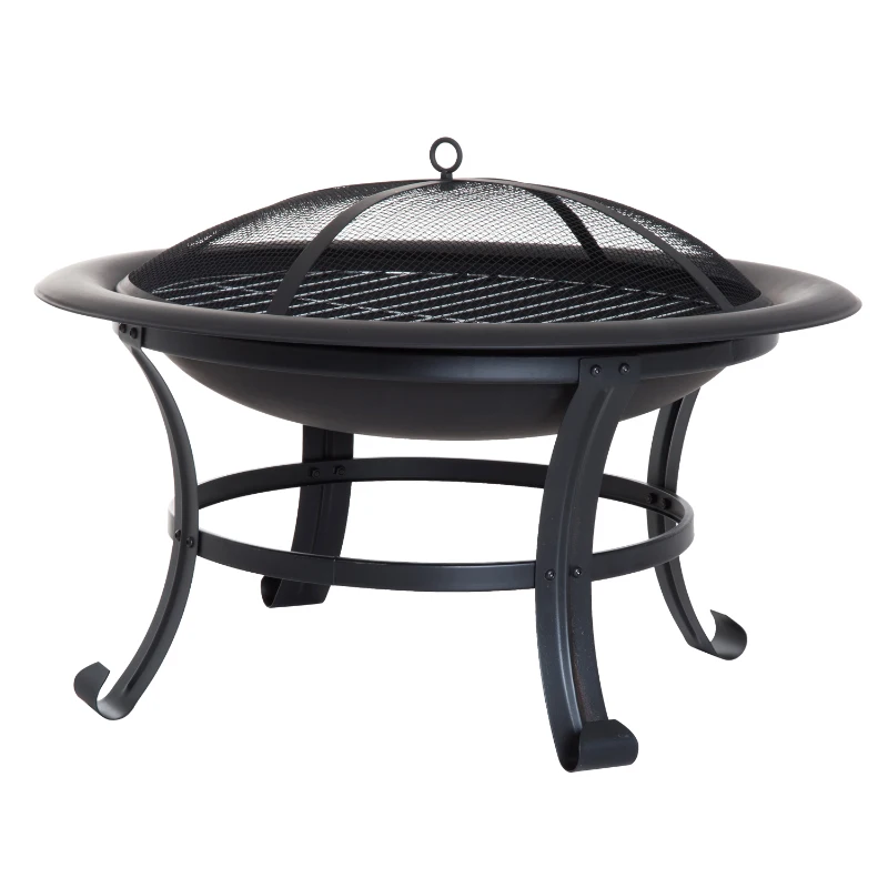 Outsunny Braseiro Exterior Multifuncional Lareira de Metal de Lenhea Carvão Poço de Fogo para Jardim Terraço Pátio Φ74x48cm