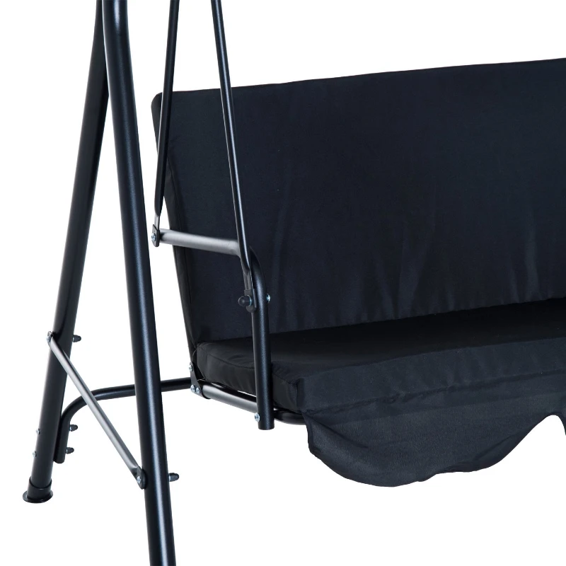 Outsunny Balanço de jardim de metal 3 lugares com toldo ajustável e almofada  172x110x153cm preto