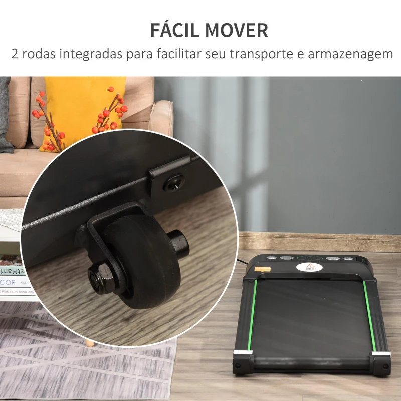 HOMCOM Passadeira Elétrica Motor 500W com Velocidade Ajustável de 1-6km/h Tela LED Controle Remoto e 2 Rodas 133x50x13cm Preto