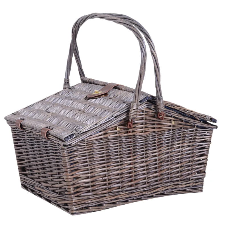 Outsunny Cesta de piquenique  para 4 pessoas  inclui acessórios 46x32x27cm