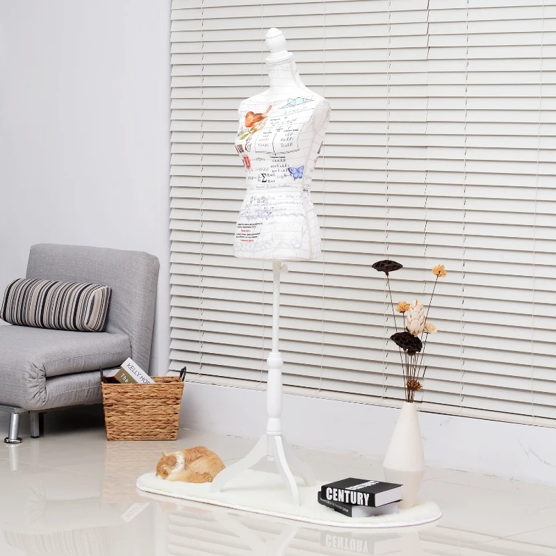 HOMCOM Manequim Feminino de Costura Busto de Senhora Altura Ajustável a 130-168cm Branco e multicolorido