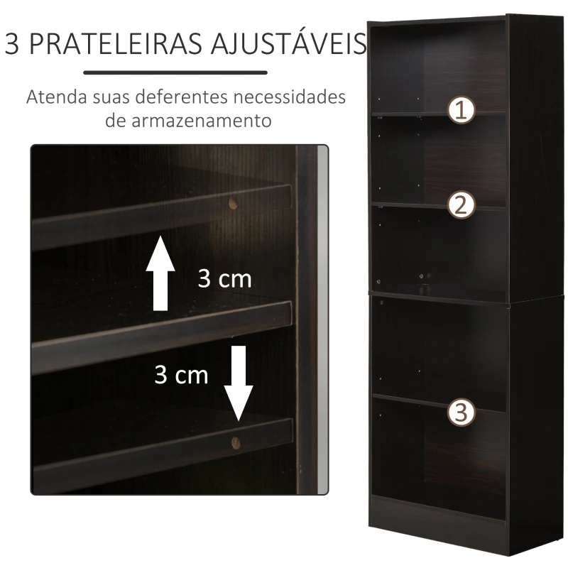 HOMCOM Estante para Livros de 5 Níveis com Prateleira Ajustável e Desenho Anti-Tombo Estante de Armazenamento 63x29,5x176 cm Preto